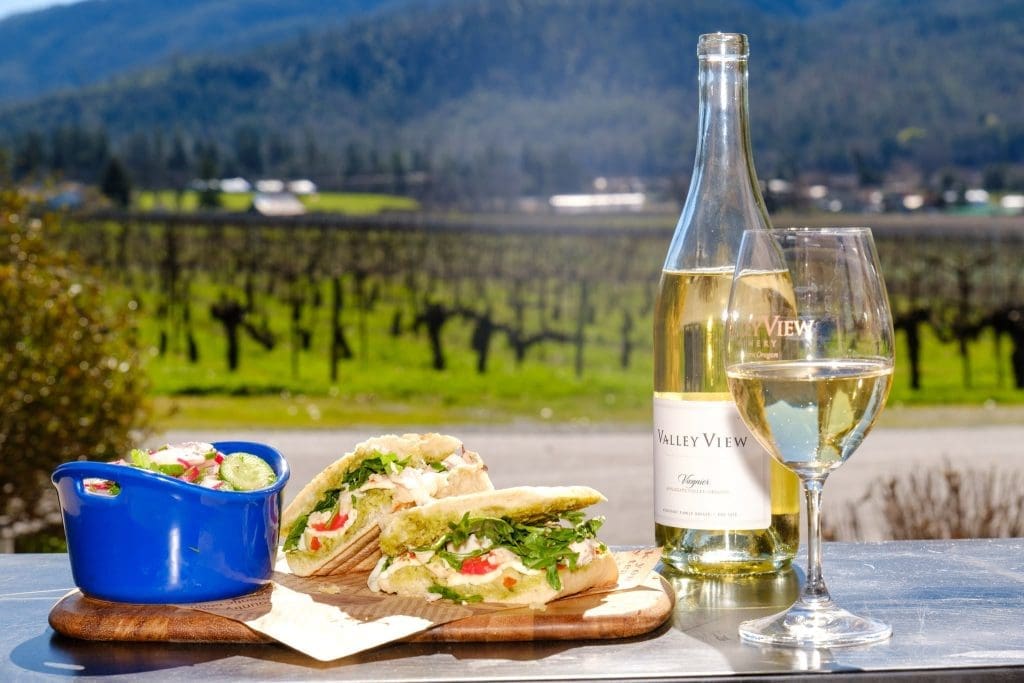 photo of wine with vineyard view at Valley View Winery in Hocking Hills