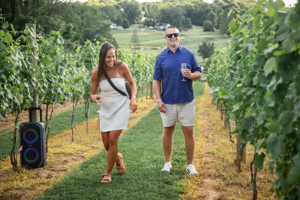 A couple enjoying a visit in one of the wineries in Hocking Hills.