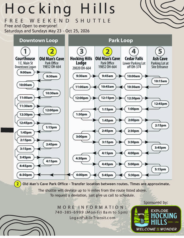 Image of Hocking Hills Free Weekend Shuttle carousel route