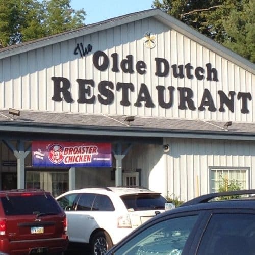 Sign and entrance of The Olde Dutch Restaurant in Logan, Ohio