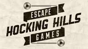 Wooden sign reading “Escape Hocking Hills Games”