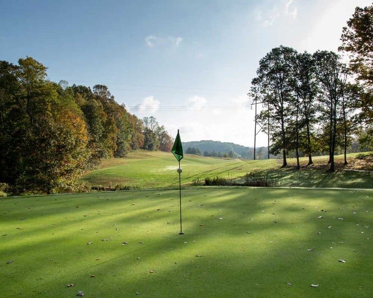 Golf course with lush green fairway and trees