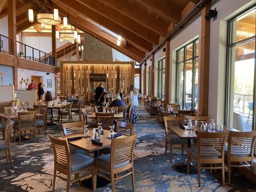 Rustic interior dining area of Rock House Restaurant
