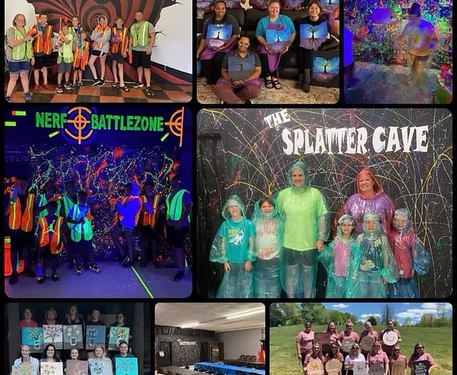 collage photos of different fun activities at Hocking Hills paint parties